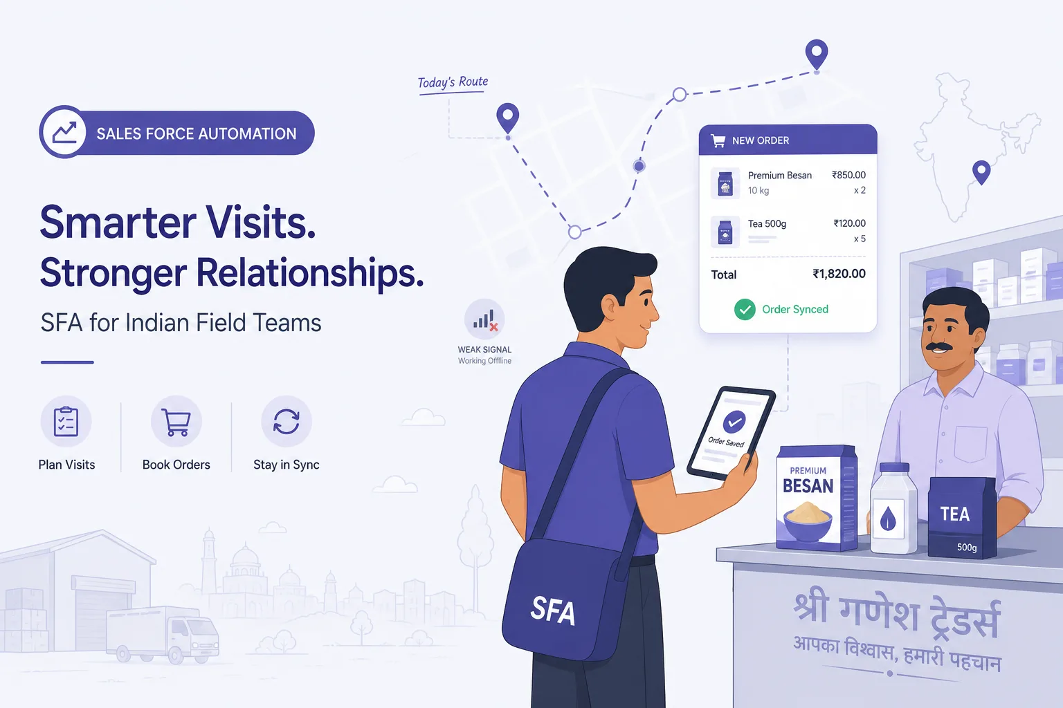 Infographic of SFA must-haves for Indian field teams versus day-one distractions